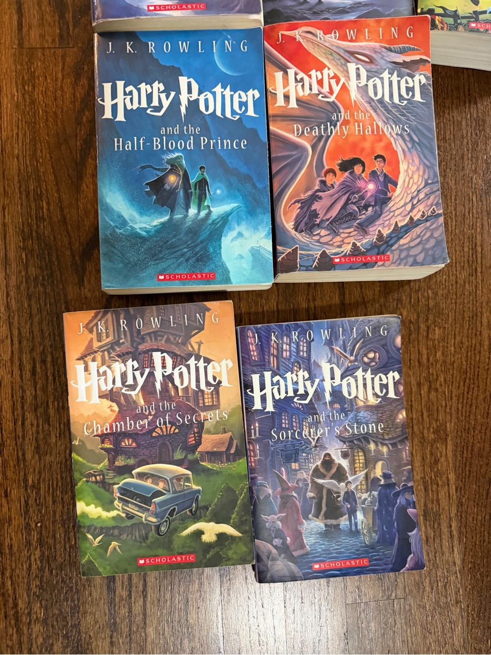 Scholastic Harry Potter Paperback Set with Blue, Red, Orange, Purple Covers
